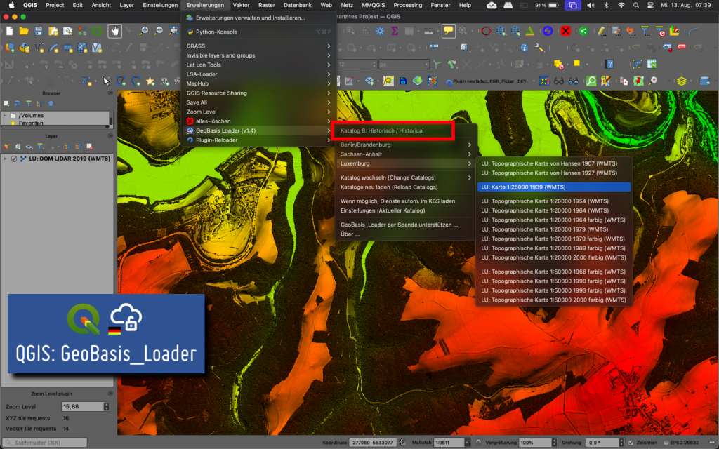 Screenshot: Der neue "Katalog 8: Historisch / Historical" im GeoBasis_Loader [1]