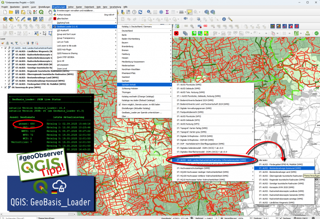 Screenshot: ALRIS-Daten im GeoBasis_Loader und Vorschau auf GeoBasis_Loader v1.4 Screenshot: ALRIS-Daten im GeoBasis_Loader und Vorschau auf GeoBasis_Loader v1.4